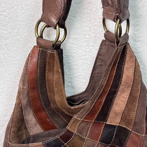 Pelle Studio 1970’s Leather Retro Brown Vintage Patchwork Purse Hobo Bag - Picture 5 of 13